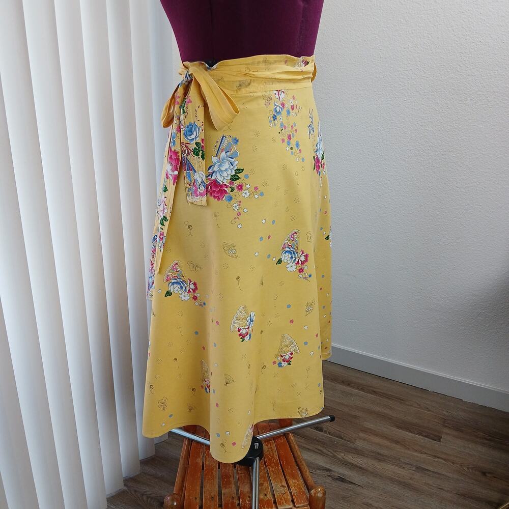 Yellow Floral Maxi Wrap Skirt Plus size OSFM cotton A-line circle Thailand - Picture 3 of 14